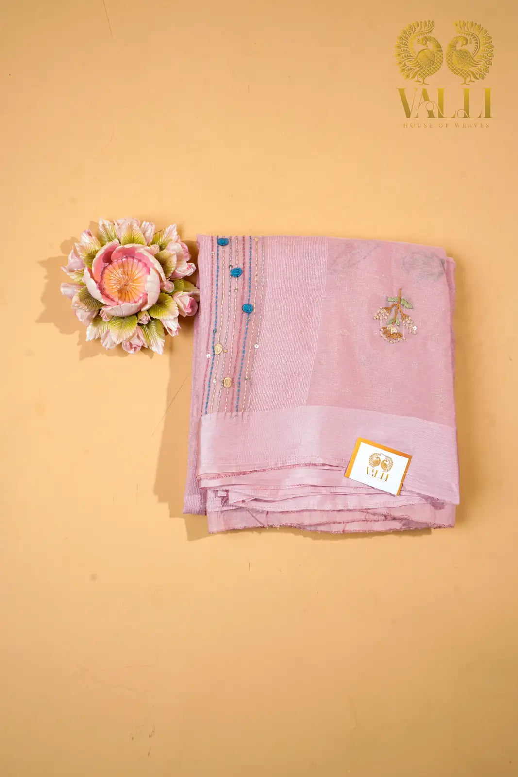 Pastel Pink Chiffon Saree with French Knot Embroidery