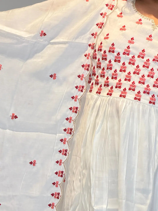 White mul Chanderi salwar set Anarkali pattern set