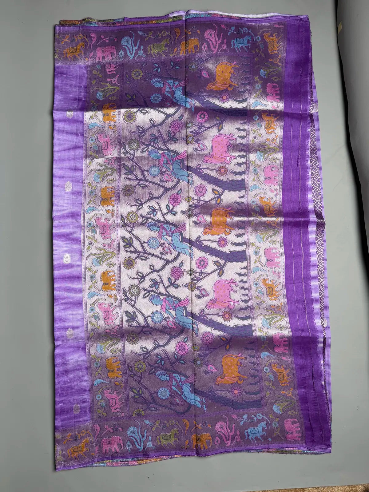  ⸻  Lavender Shibori Tussar Georgette Saree with Grand Pichwai Weave  