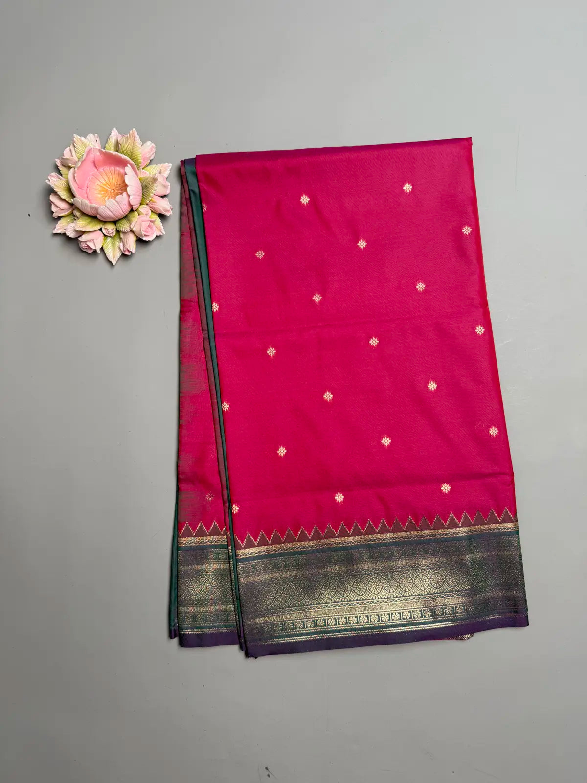 Rani Pink Kanchi Soft Silk Saree with Bottle Green Contrast Border