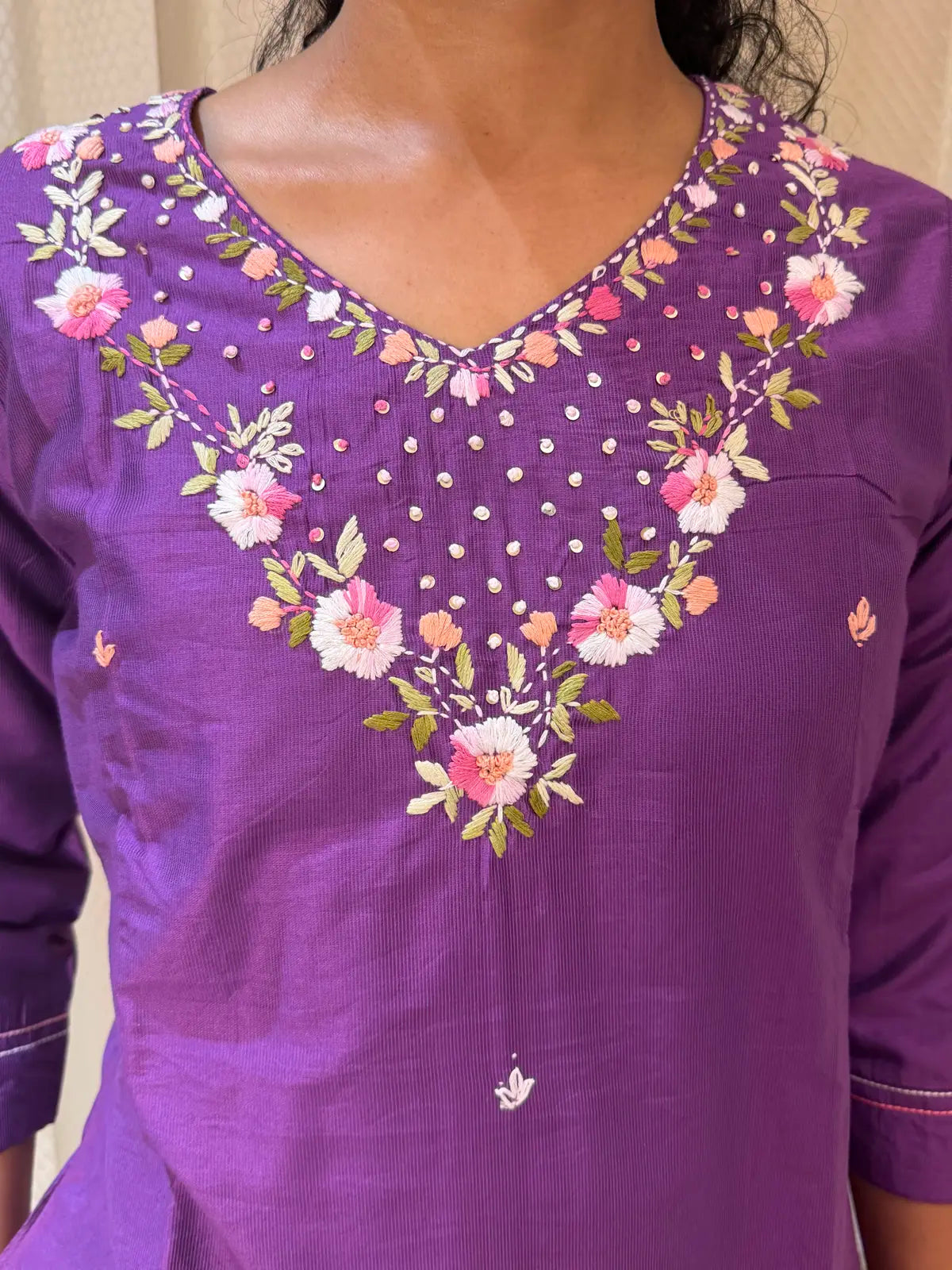 Purple knot embroidery salwar set straight cut with slit