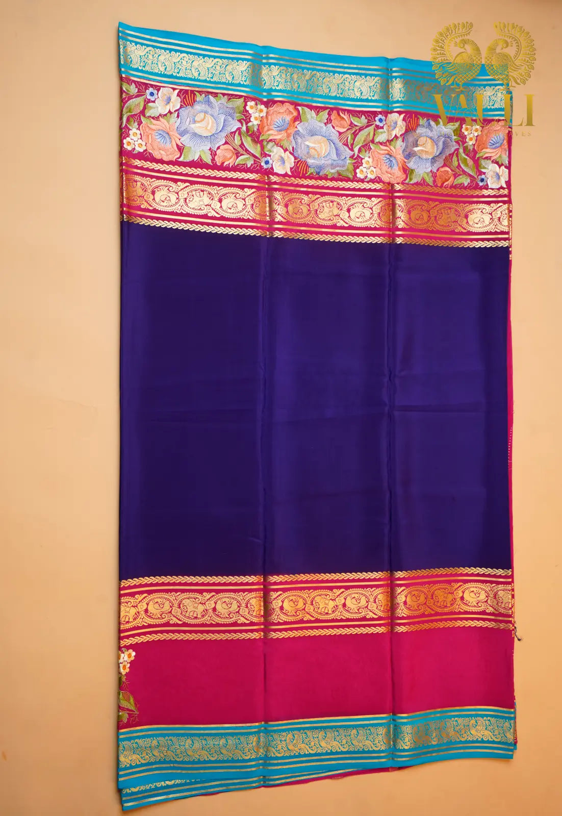 Pure Mysore Crepe Silk Saree – Royal Purple with Bentex Embroidery Border