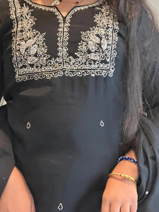 Black straight cut, Salwar set with crystal work