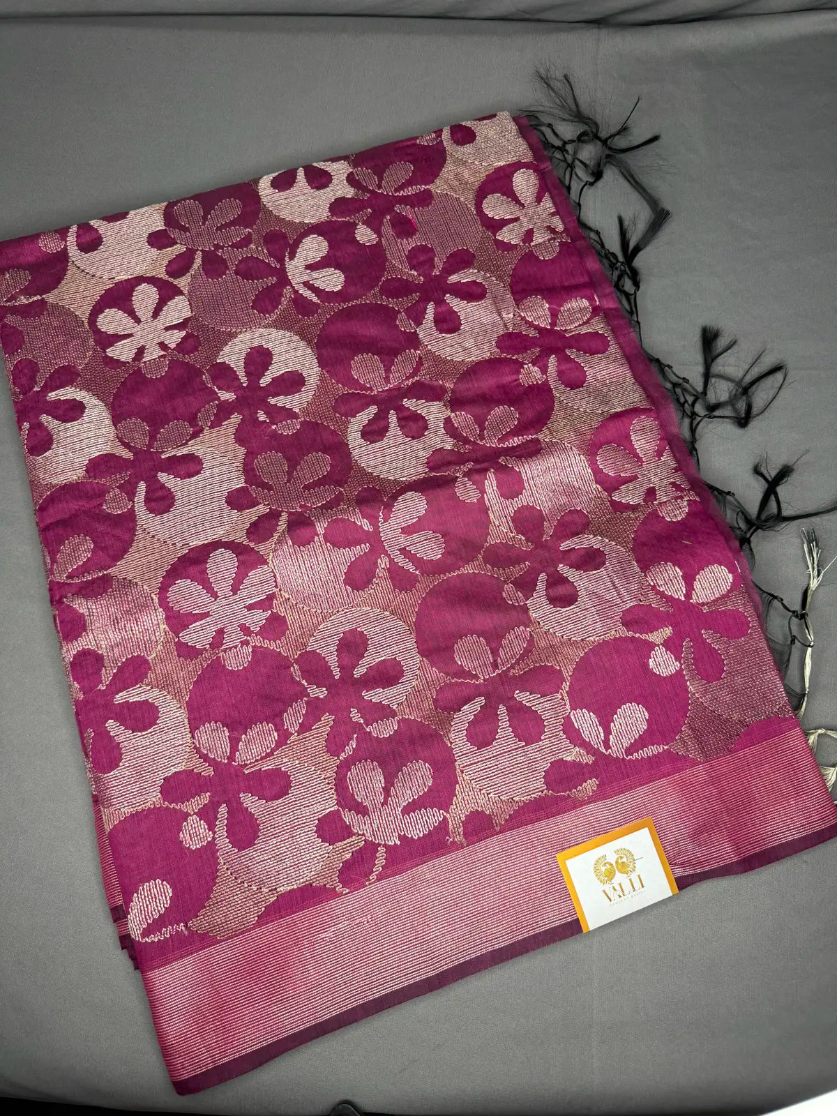 Fuschia pink embroidery cotton saree 